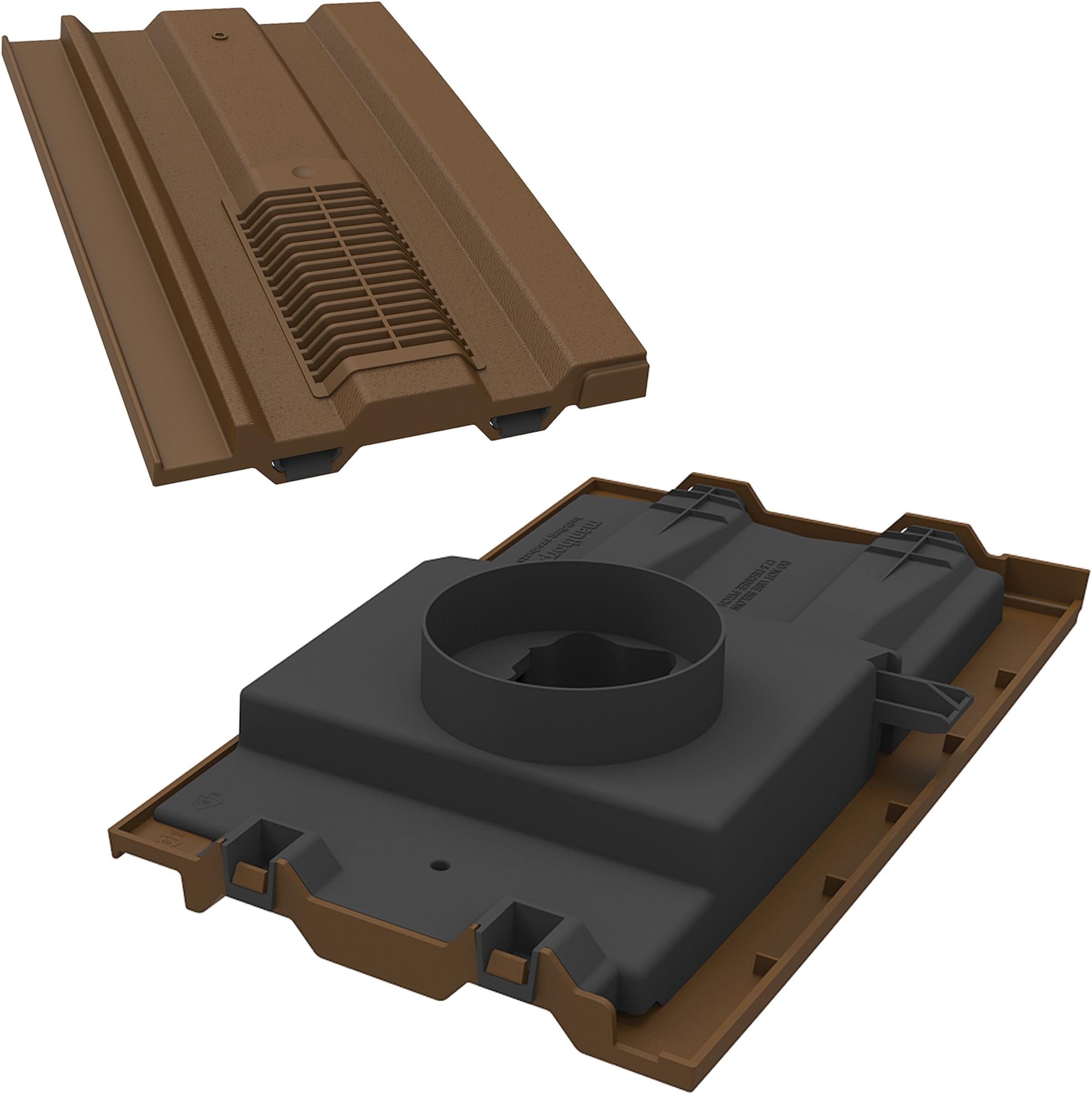 Manthorpe Roof Tile Vent with Pipe Adaptor 15" x 9" to Fit Marley Ludlow Plus, Redland 49, Forticrete V2 Dark Brown Textured