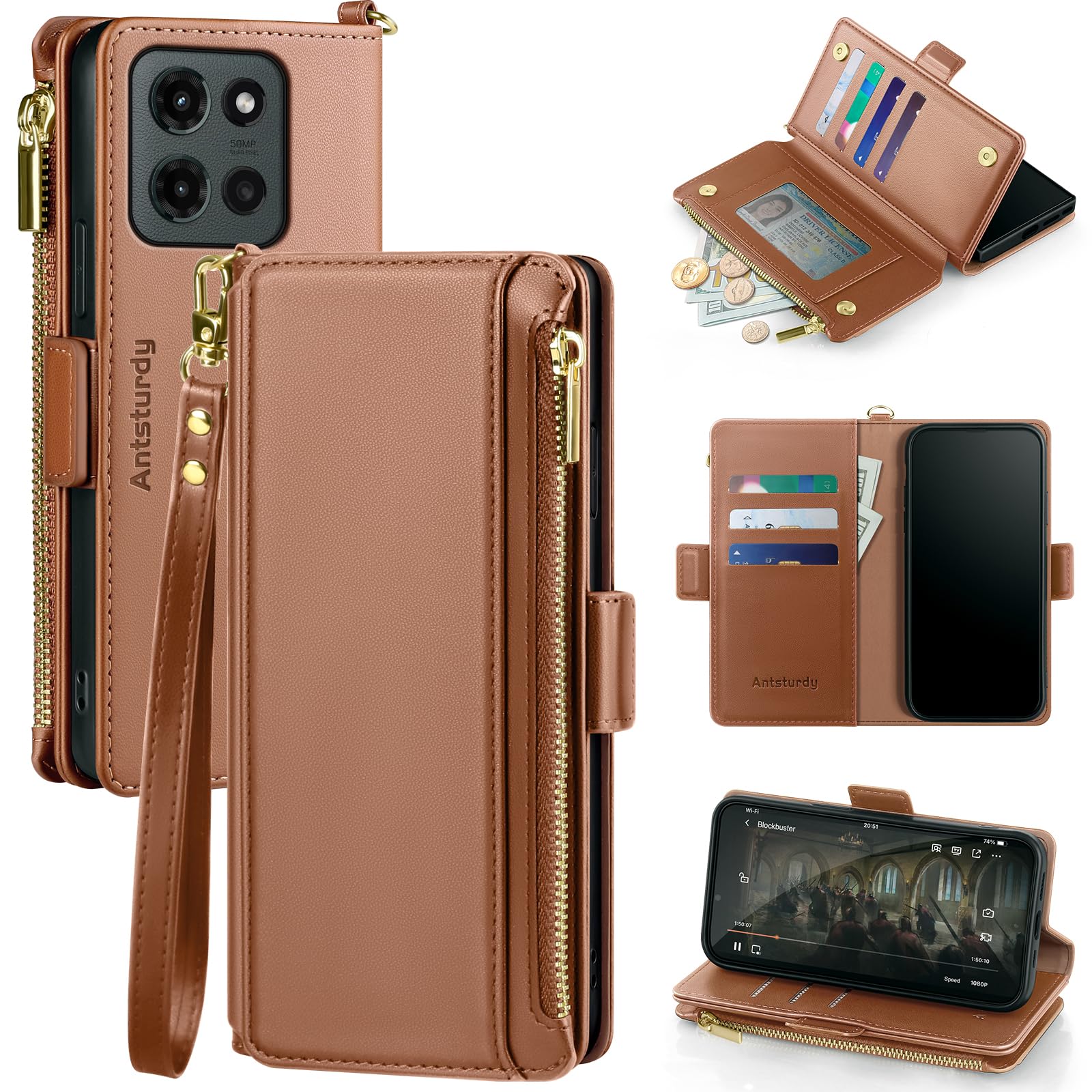 Antsturdy Compatible with Motorola Moto G 2026/2025 / G Play 2026 Wallet Case with Card Holder,Women Men PU Leather Flip Phone Case RFID Blocking