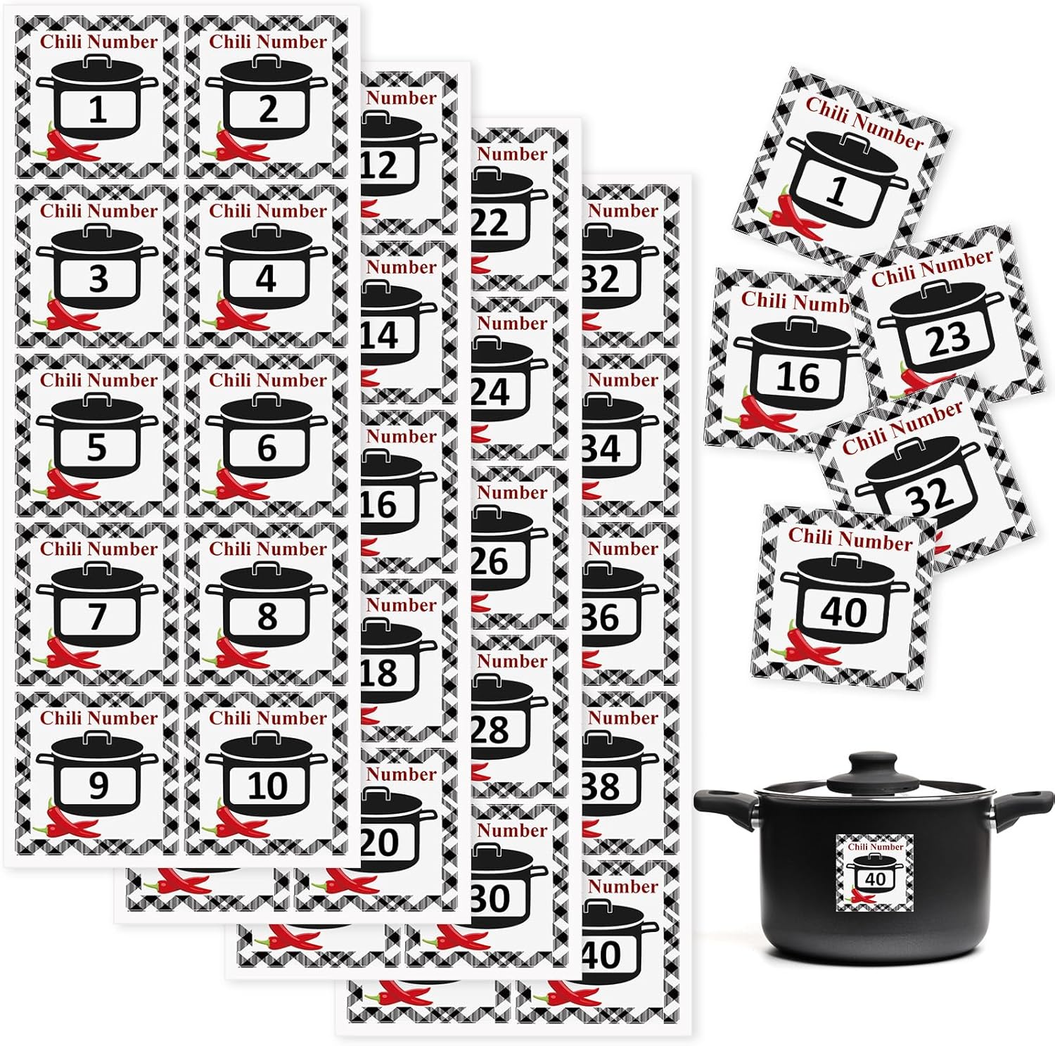 Amazon.com: Watersay 1 to 40 Chili Cook Off Pot Number Stickers ...