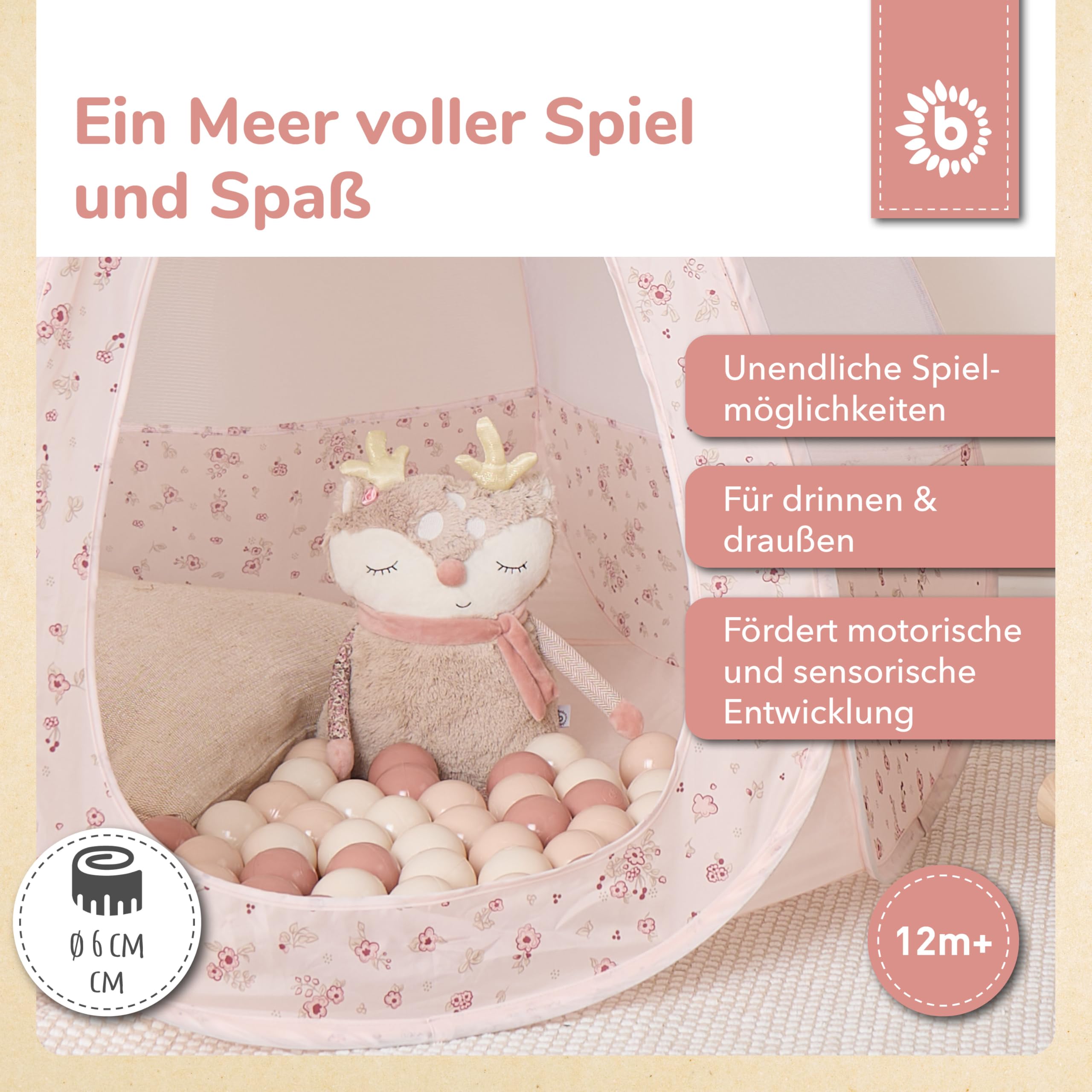 Bieco Bälle für Bällebad Dreamy Flowers | 100 Stück | Bunte Bälle | Bällebad Kinder | Bällebad Baby | Bällebad | Bällebad Bälle | Baby Ball | Ball Kinder | Spiele für draussen