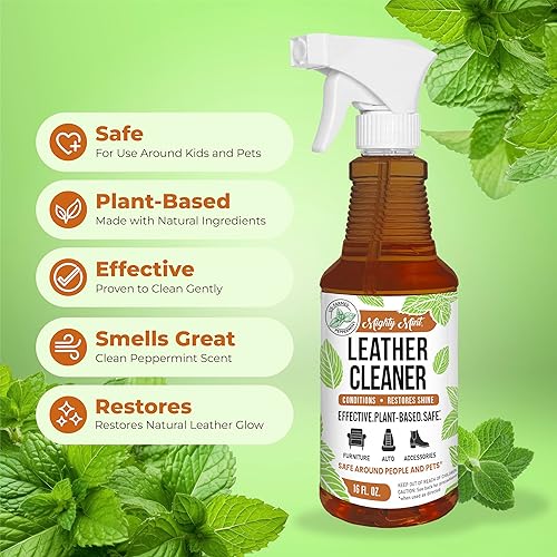 Miniatura 6 de Mighty Mint Limpiador y acondicionador de cuero, a base de plantas, spray hidratante para limpiar y proteger artículos de cuero, aroma natural de