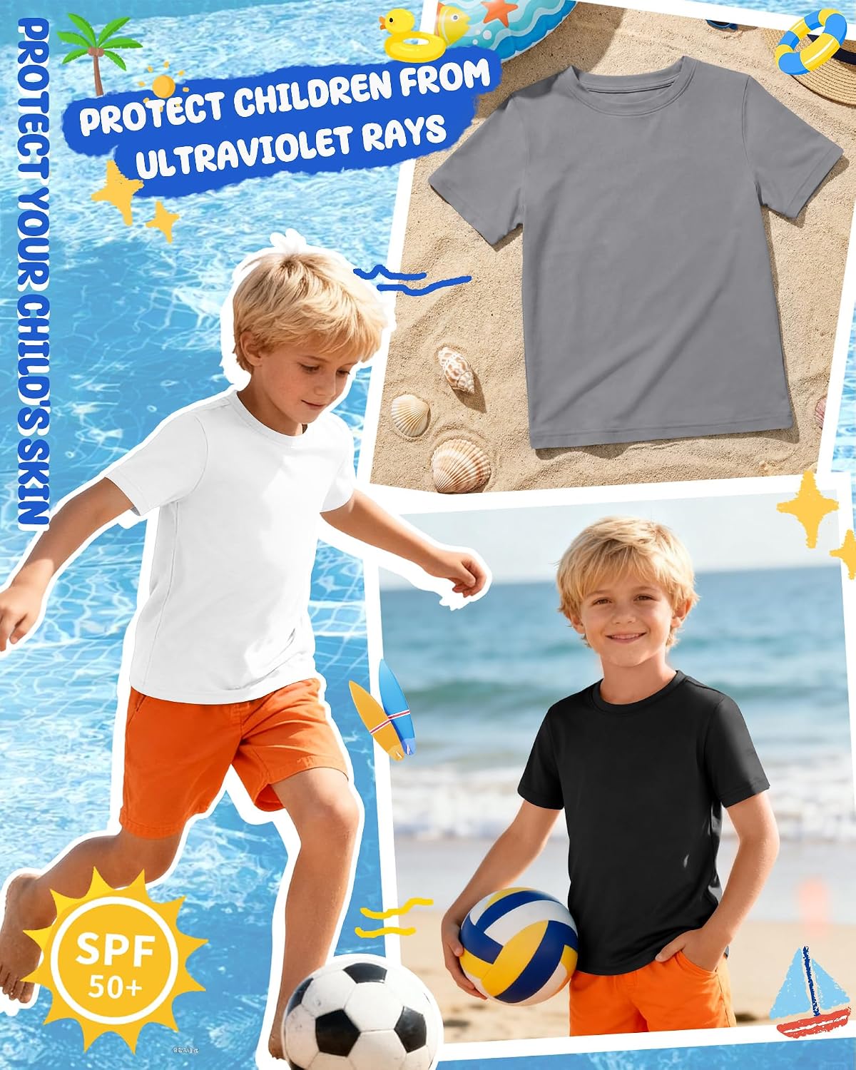 3 Pack Boys UPF 50+ Rash Guard Shirts