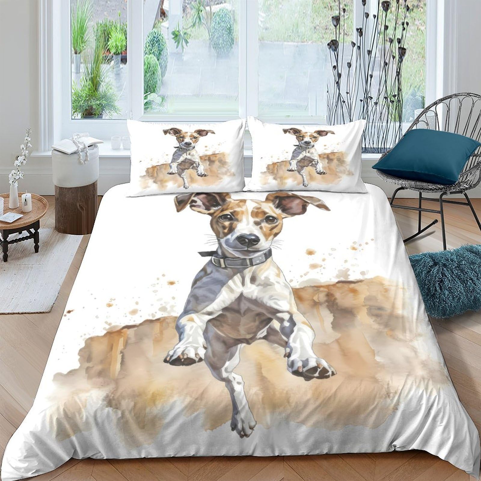 Ctjqhvkz Style-8 3D Printed Playful Dog Fitted Sheet Microfiber Soft Breathable Watercolor Pet Bed Cover For Bedroom Guest Room Decor Single（135X200cm）