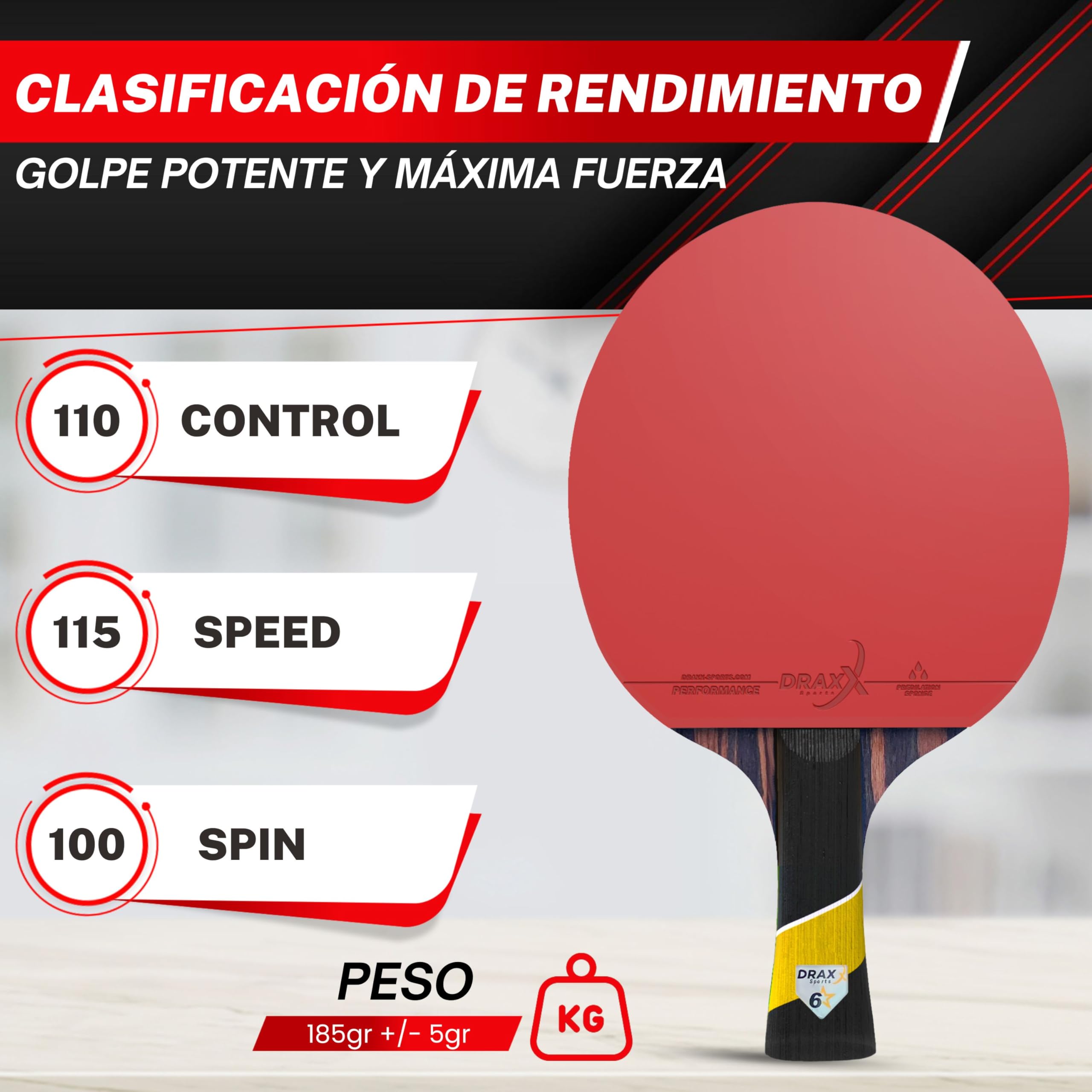 Pala Ping Pong Carbon | Raqueta de Carbono Profesional para un Control inigualable, Giro y Potencia, Ultra Ligera, Esponja de 2 mm y Revestimiento de Alto Rendimiento - 3