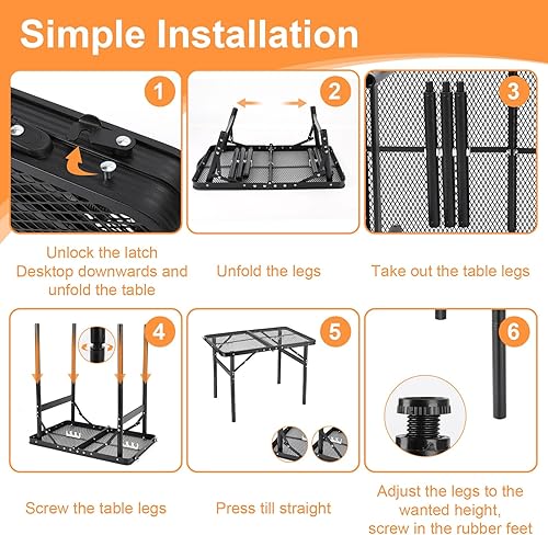 Miniatura 9 de Mesa plegable pequeña de 2 pies, mesa de camping plegable, de malla portátil, de 4 alturas, ajustable, para playa, barbacoa, negro, 23.6 x 15.7