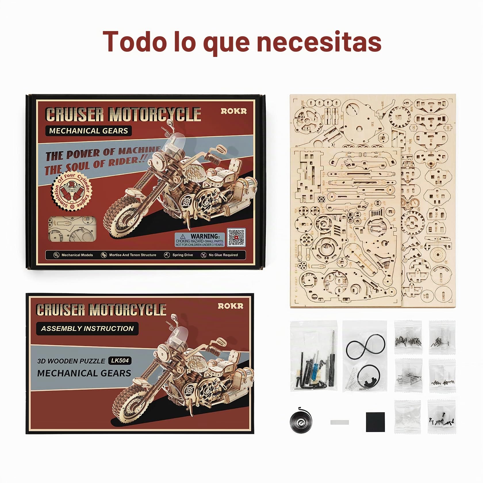 ROKR Puzzle 3D Madera Adultos Maquetas de Madera para Construir Engranajes Mecánicos Motocicleta de Crucero, Cruiser Motorcycle