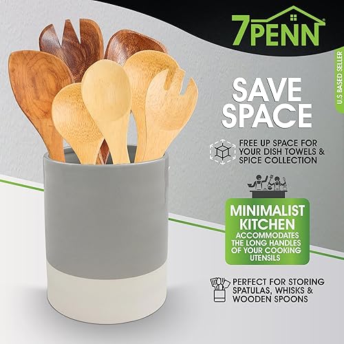 Miniatura 3 de 7Penn Soporte para utensilios de cocina para encimera, tamaño grande, gris y blanco, utensilios de cocina primitivos para decoración de mostrador,