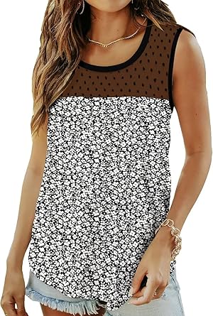 KISSMODA Womens Flora Print Tank Tops Ribbed Summer Shirt Sleeveless Summer Casual Women Blouses(S-3XL)