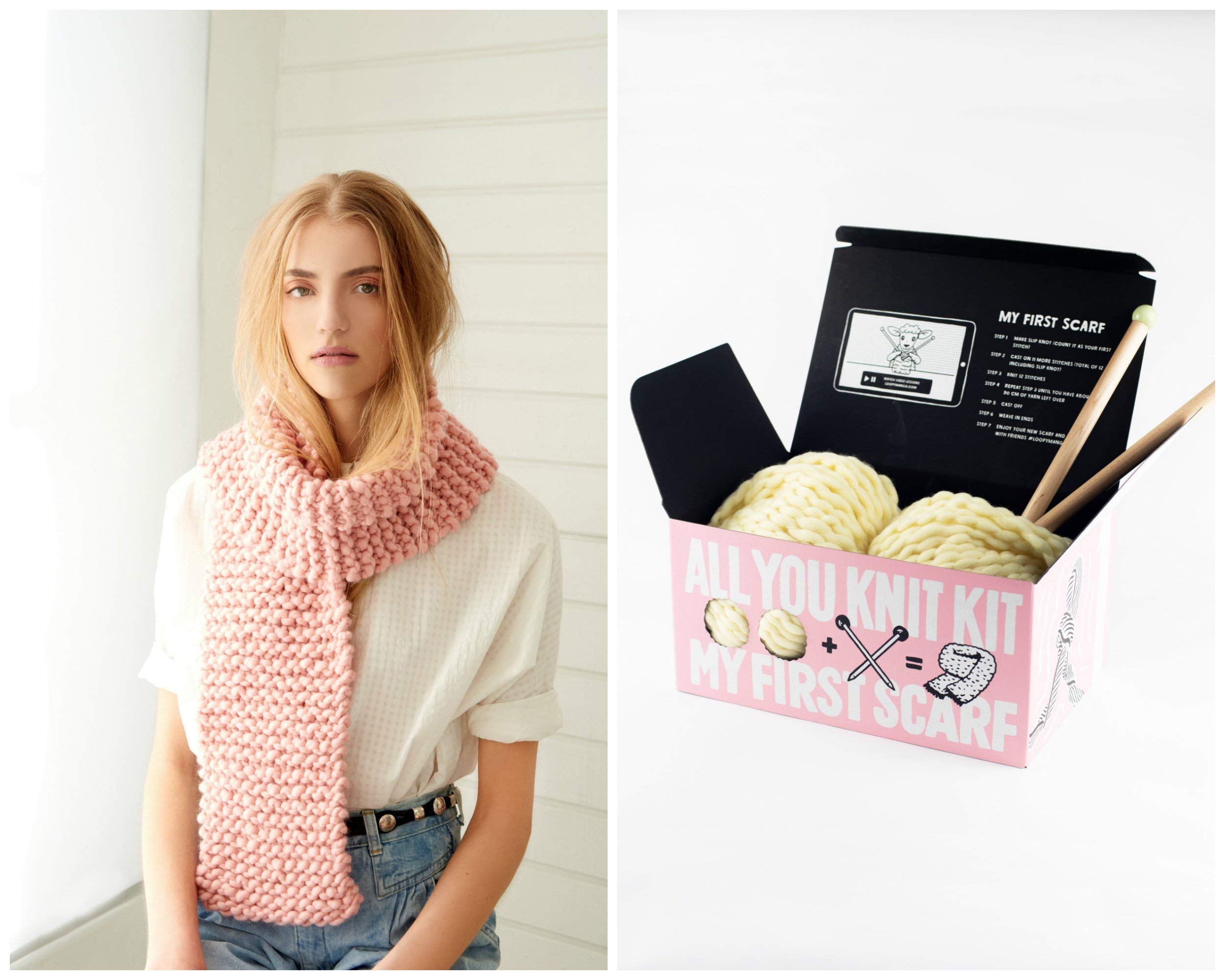 Loopy Mango DIY All You Knit Kit - My First Scarf (Army Green)