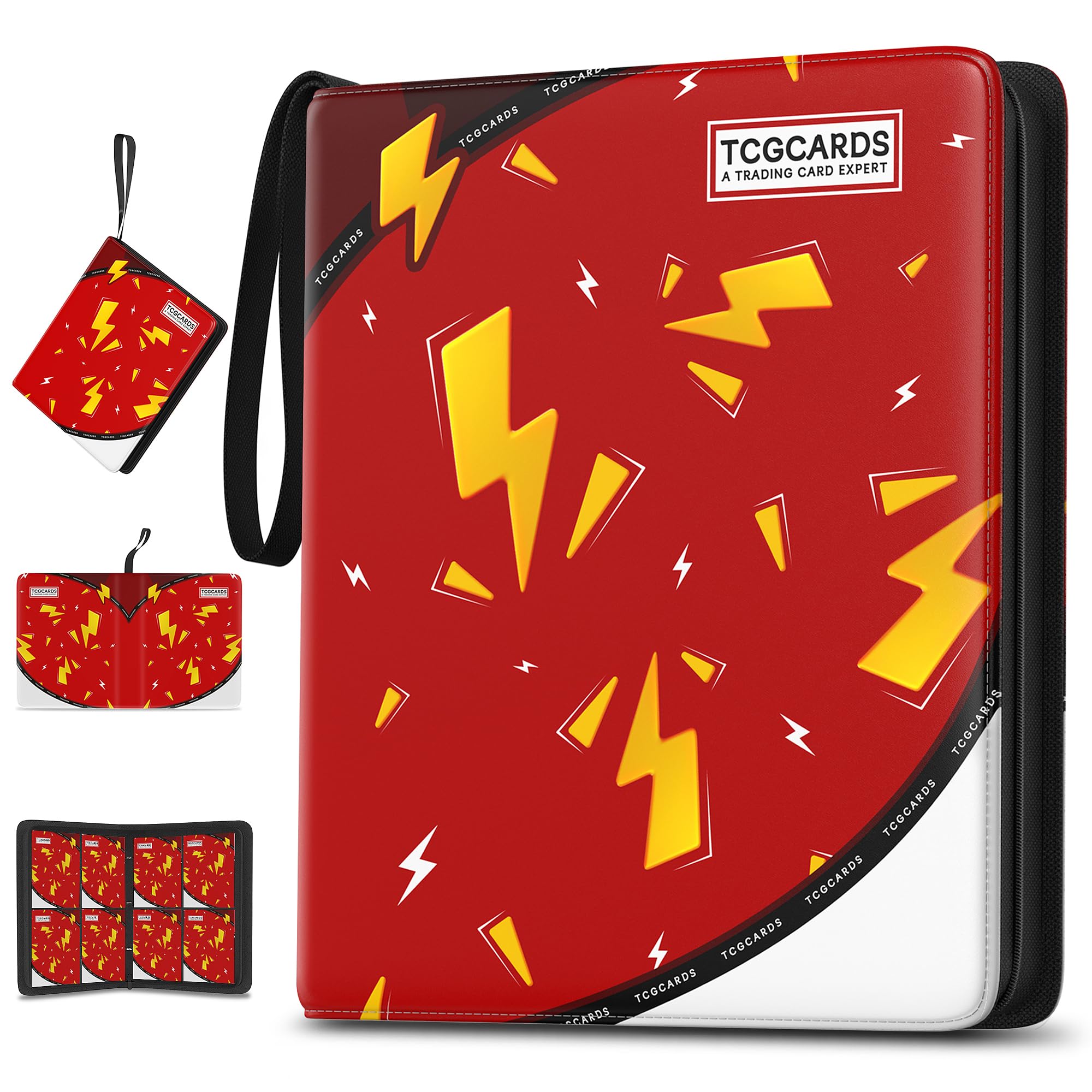 Raccoglitore per carte collezionabili con 4 tasche, 400 tasche, con 50 maniche rimovibili, in poliuretano impermeabile, album per carte collezionabili con cerniera a 3 anelli, per MTG/TCG/porta carte