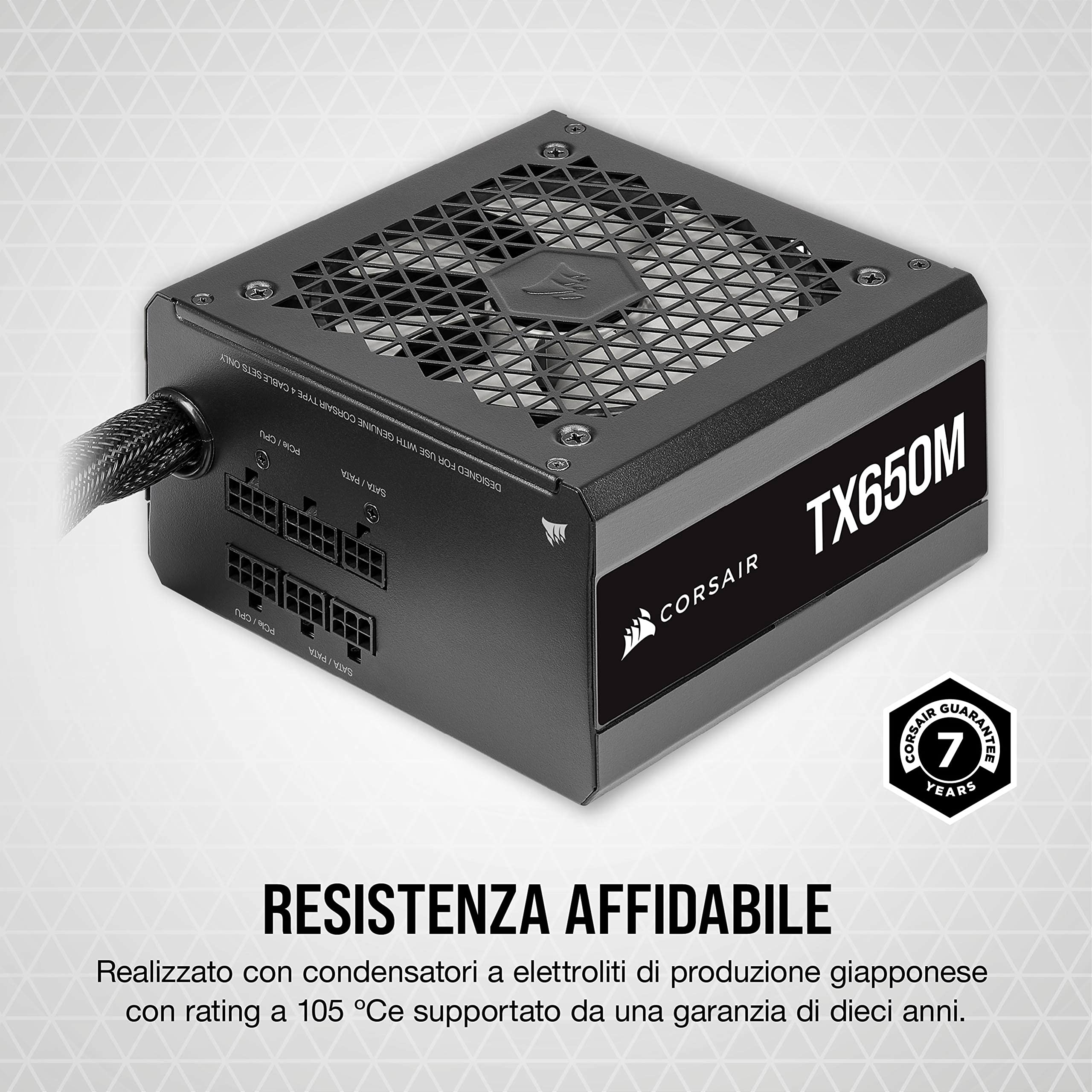 Corsair TX650M (2021) TX-M Series, 650 Watt 80 PLUS Gold Semi-Modulare e a Bassa Rumorosità Alimentatore ATX , Connettori EPS12V Doppi, Condensatori 105 °C, Dimensioni Compatte, Nero