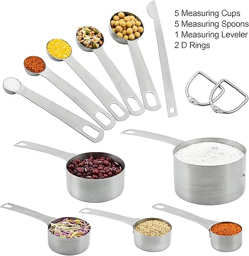 Miniatura 5 de Juego de tazas y cucharas medidoras de acero inoxidable 188, juego de 11, tazas medidoras de metal con juego de tazas medidoras de 18, juego de
