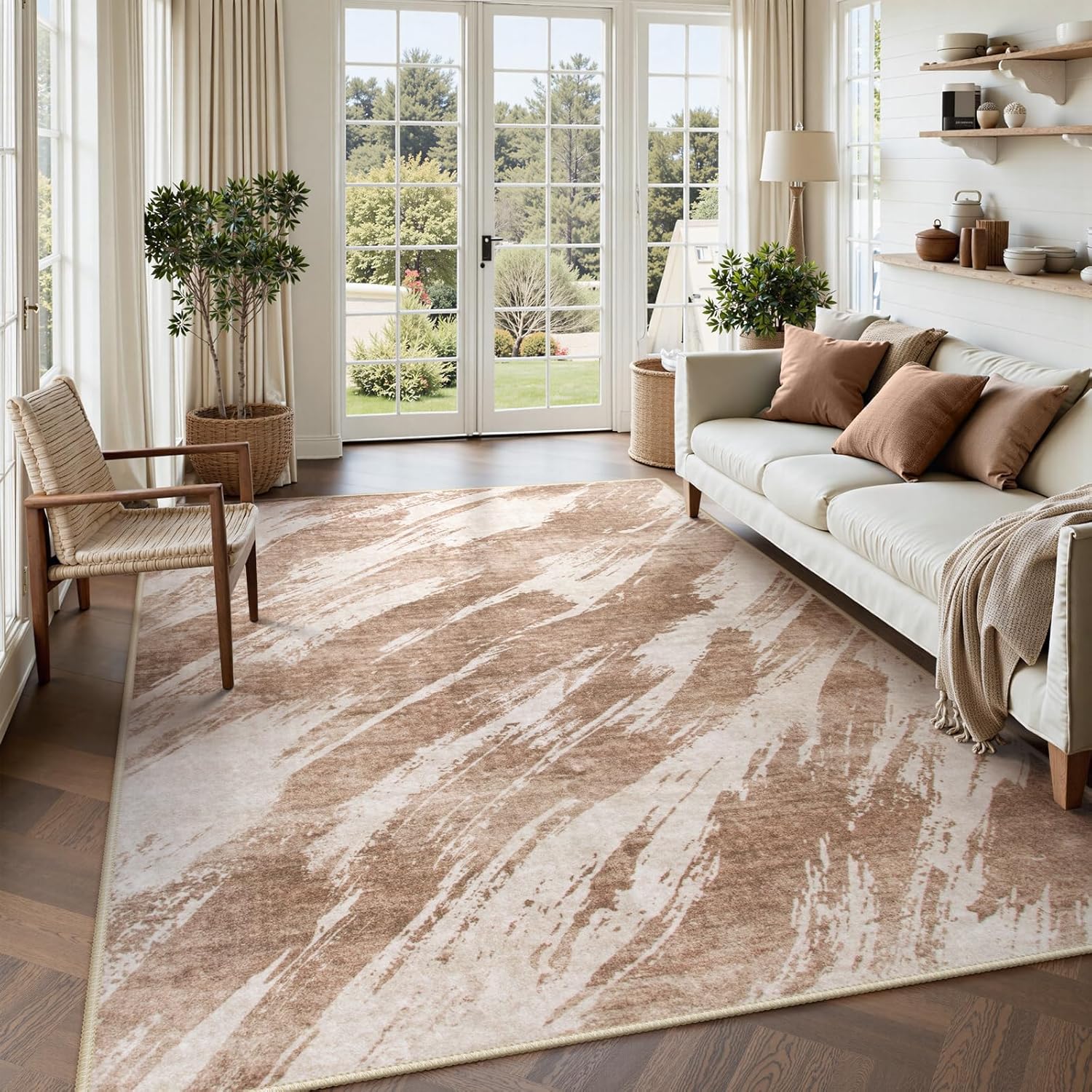 Lahome Abstract Washable Area Rugs 8x10 - Non-Slip Ultra-Thin Living Room Carpet Modern Soft 8x10 Rugs for Bedroom, Print Stain Resistant Non Skid Large Rug Carpet for Dining Room (8'x10',Brown) 8' x 10' Brown