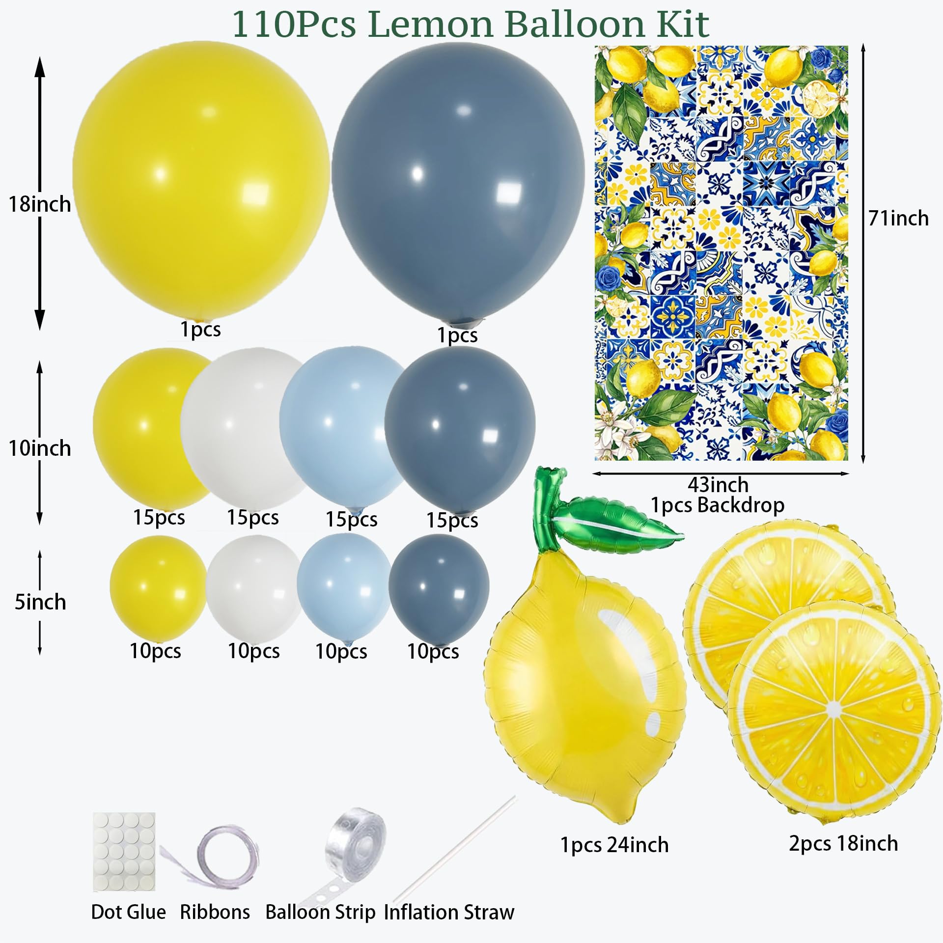 Kit per arco di palloncini blu polveroso con sfondo della Costiera Amalfitana, decorazioni per feste di compleanno estivo, festa di limonata, addio al nubilato, baby shower