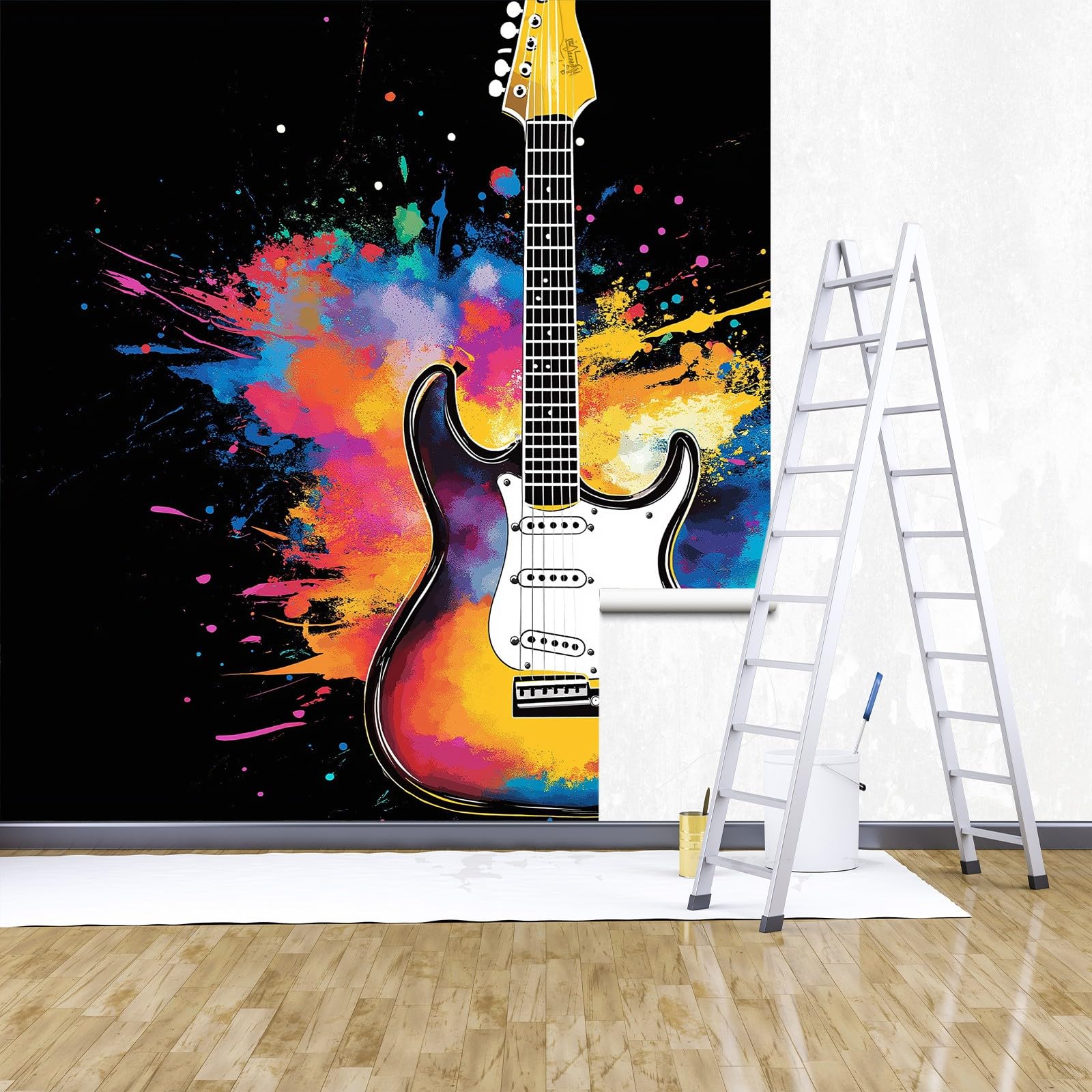 Papel pintado panorámico de arte musical pintado en pared, música instrumento rock guitarra no tejida pared, 350 x 256 cm (L x H) foto de pared para sala de estar, dormitorio infantil restaurante