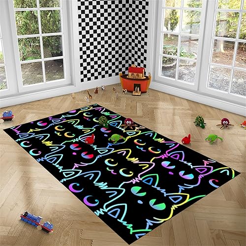 Miniatura 6 de Lindas alfombras de gatos para niñas, encantadoras alfombras decorativas de habitación de niños, con temática de gato negro, alfombra ultra suave,