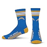 For Bare Feet NFL 4 Stripe Deuce Crew Sock, Los Angeles Chargers, Medium