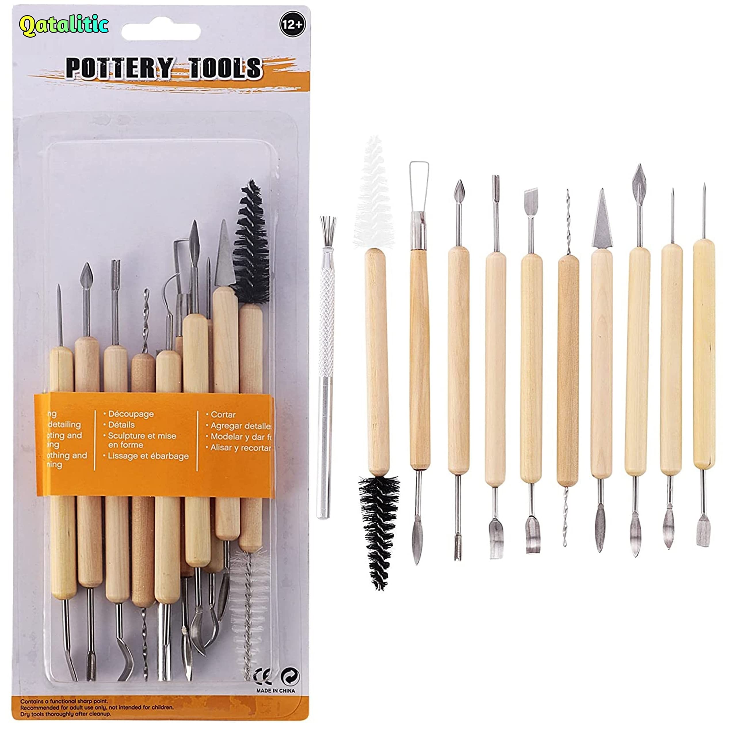 11 Pcs Ceramic Wooden Handle Professional Tools Kit for Clay Pottery, Sculpting, Scraping, Cutting, Fine Detailing, Smoothening, Shaping and Trimming