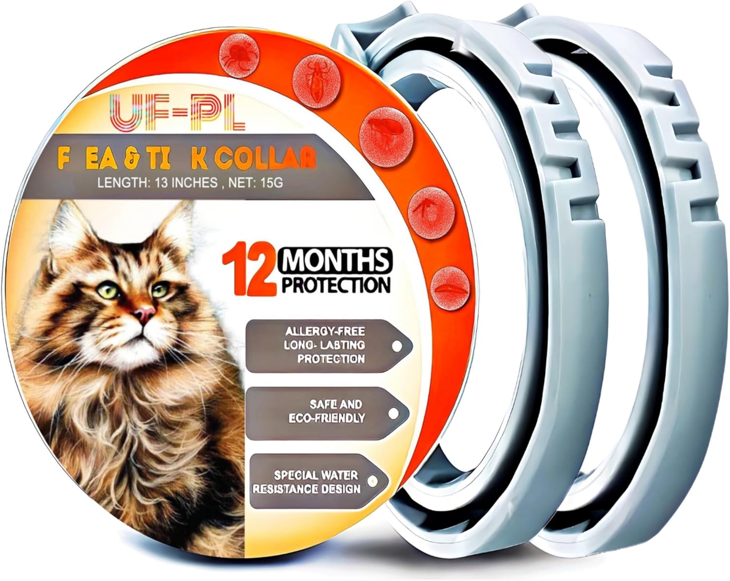 UFPL 12 Month Cat Collar for All Breeds and Sizes 15 in 1 with Extra