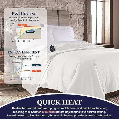 Miniatura 4 de Thermee Manta térmica de micro franela ultra terciopelo, manta eléctrica de 10 ajustes, tamaño matrimonial, manta de calefacción programable, manta