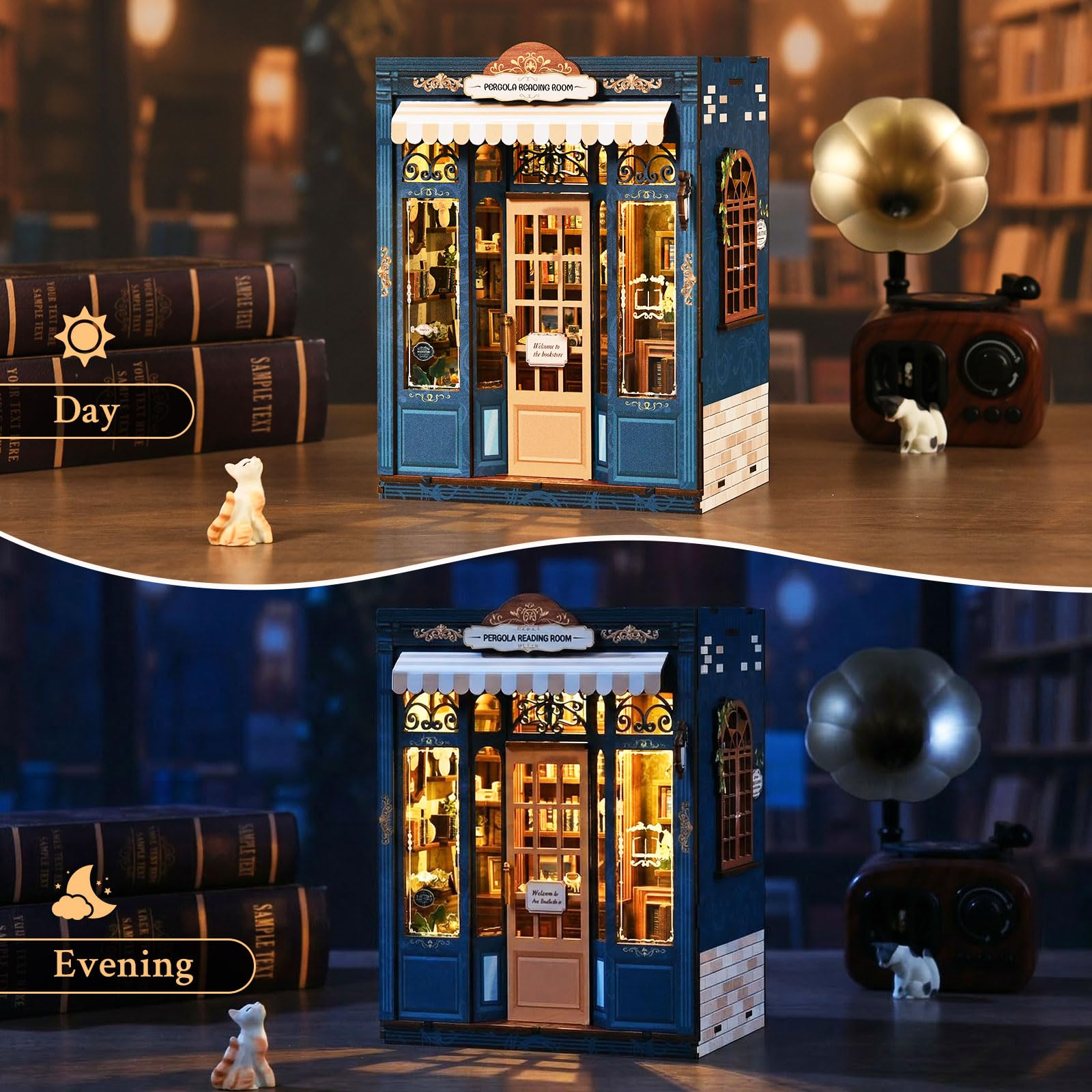 Shrike Book Nook Kit - miniaturowy domek dla lalek, drewniane puzzle 3D, podpórka pod książkę z oświetleniem LED, regał na książki i dekoracja domu, dla fanów majsterkowania, rodziny i przyjaciół
