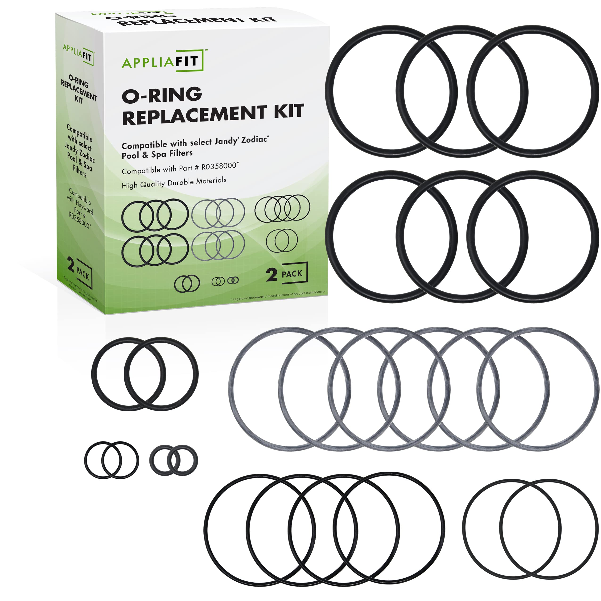 AppliaFit O-Ring Replacement Kit Compatible with Jandy Zodiac R0358000 for Select D.E, DEL, DEV, CL, CV Series Pool Cartridge Filters (2-Pack - 24 Pieces)