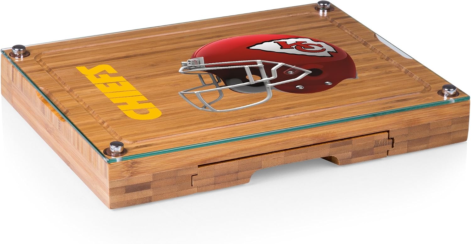 PICNIC TIME NFL Concerto Glass Top Cheese Board and Knife Set - Charcuterie Board Set - Glass Top Cutting Board, (Bamboo)