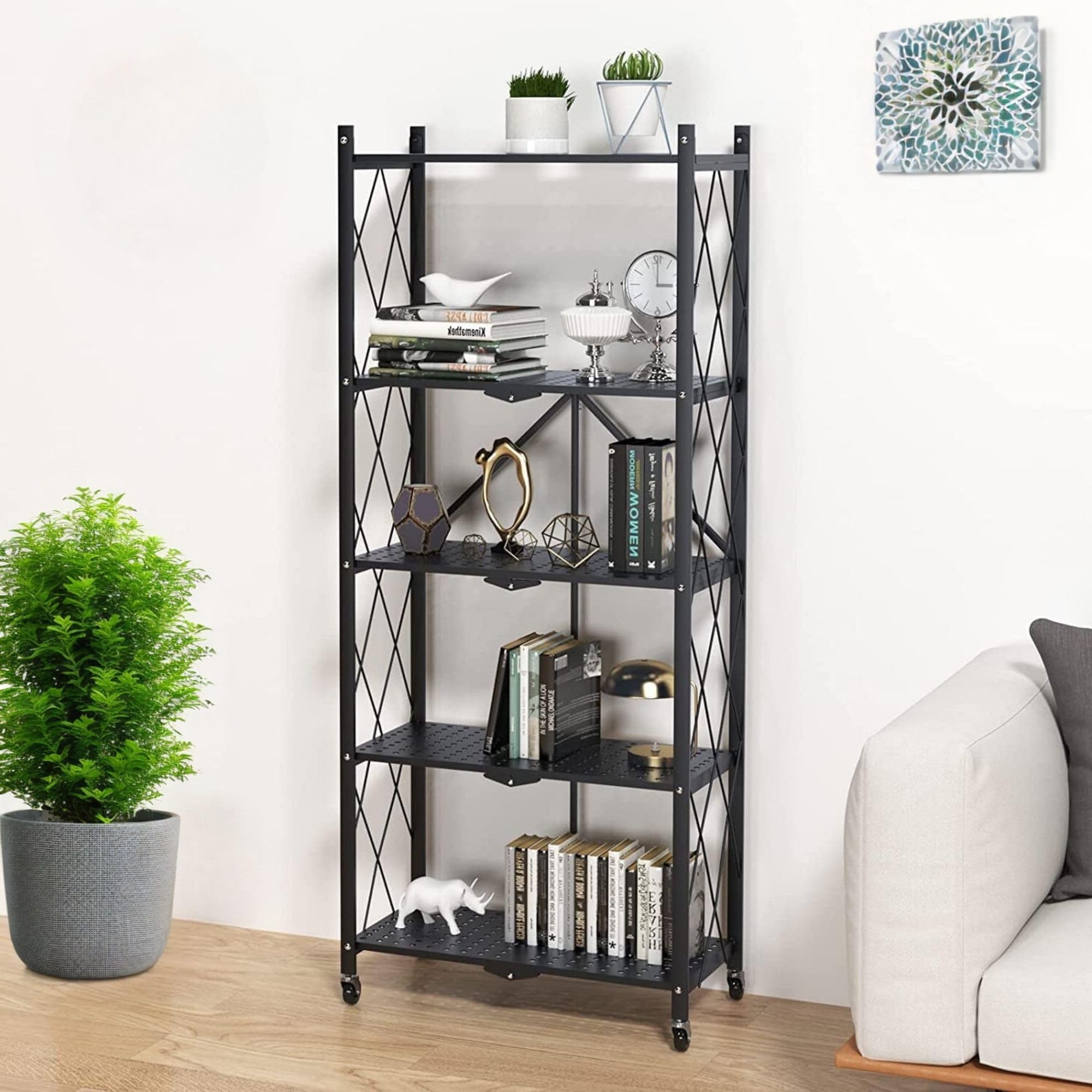 TNT THE NEXT TREND Bigkart Pre-Assembled Foldable Metal Rack for Storage with Wheels | Space-Saving Kitchen Storage Rack, Bookshelf-image-43