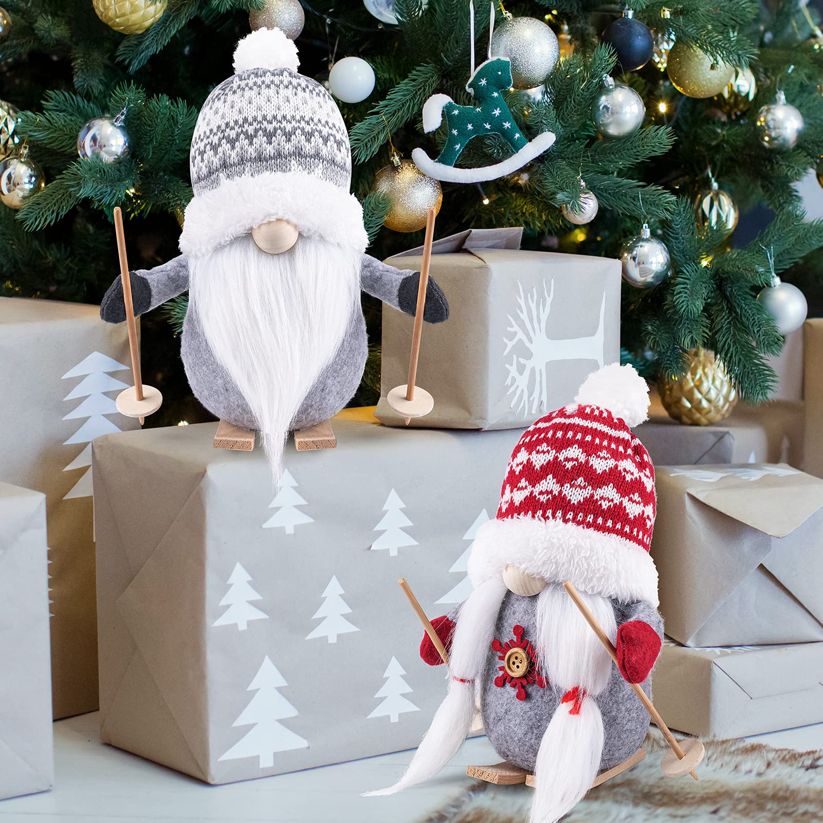 Plush Winter Gnome on Skis (Set of 2)