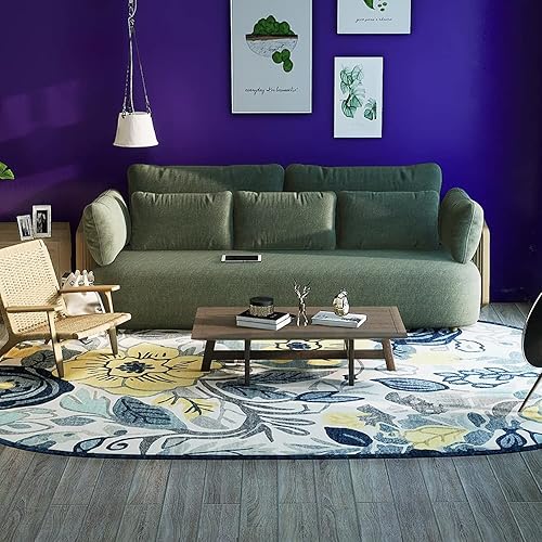 Miniatura 5 de Alfombra floral para dormitorio, alfombra ovalada de 2 x 3 pies, moderna alfombra de flores campestres, para cocina y baño, antideslizante, para