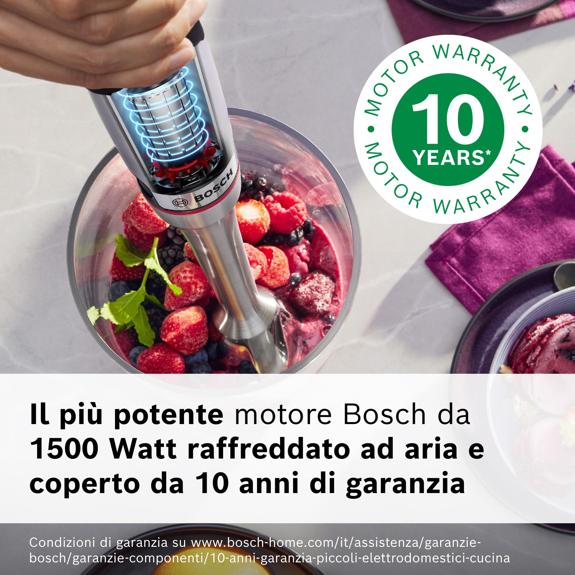 Bosch Serie 8 Frullatore a Immersione ErgoMaster MSM8M930, Potente Motore da 1500 Watt, Regolazione Dinamica della Velocità, Coltello a 6 Lame in Acciaio Inox, Accessori Inclusi, Acciaio Inossidabile