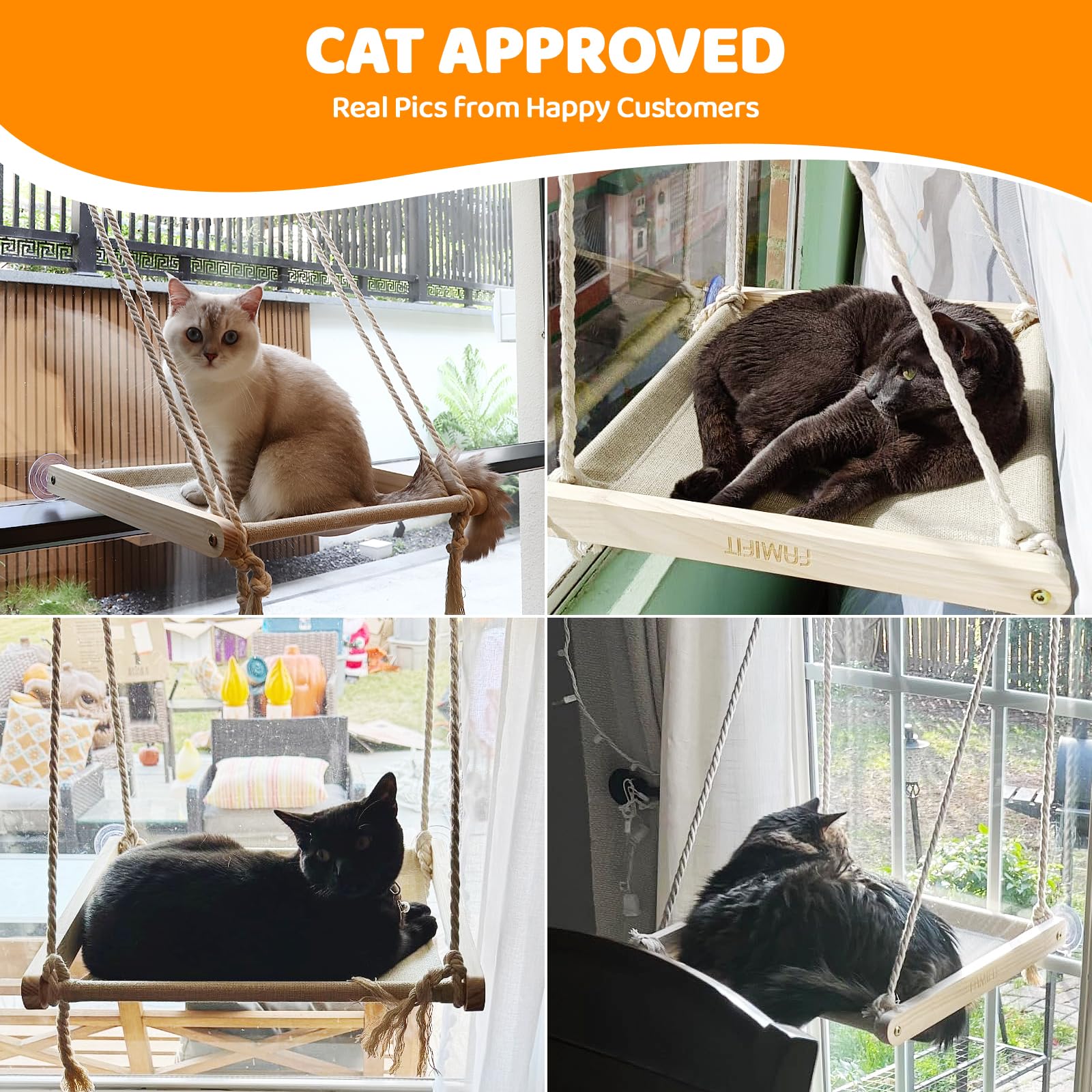Farmifit - Percha para ventana de gato, hamaca para gatos fácil de montar, para interiores y exteriores, asiento de gato, cama universal para gatos grandes y gatitos (40 libras), paquete de 2