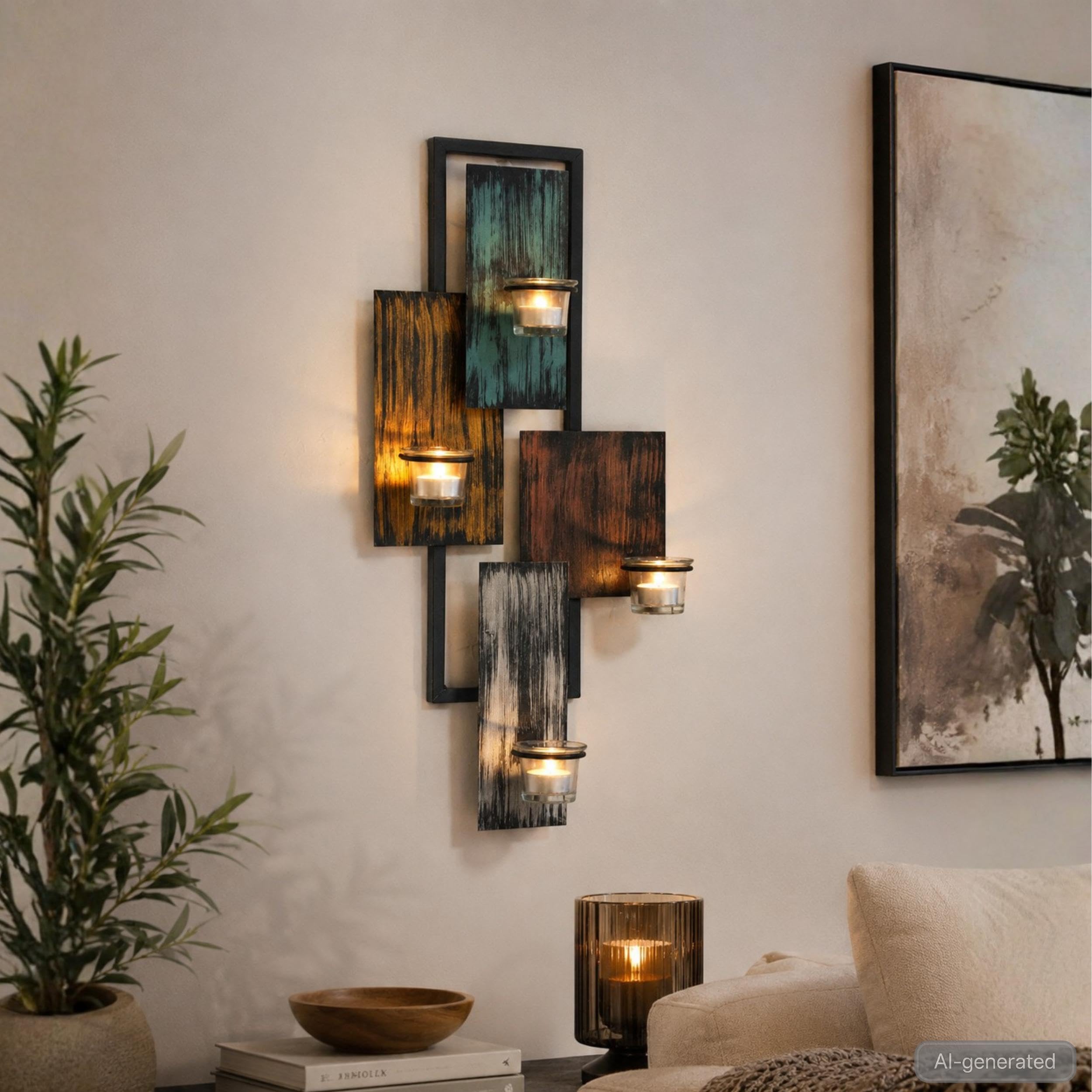 DanDiBo - Soporte para velas de té abstracto de metal para pared, negro, 61 cm, portavelas de pared