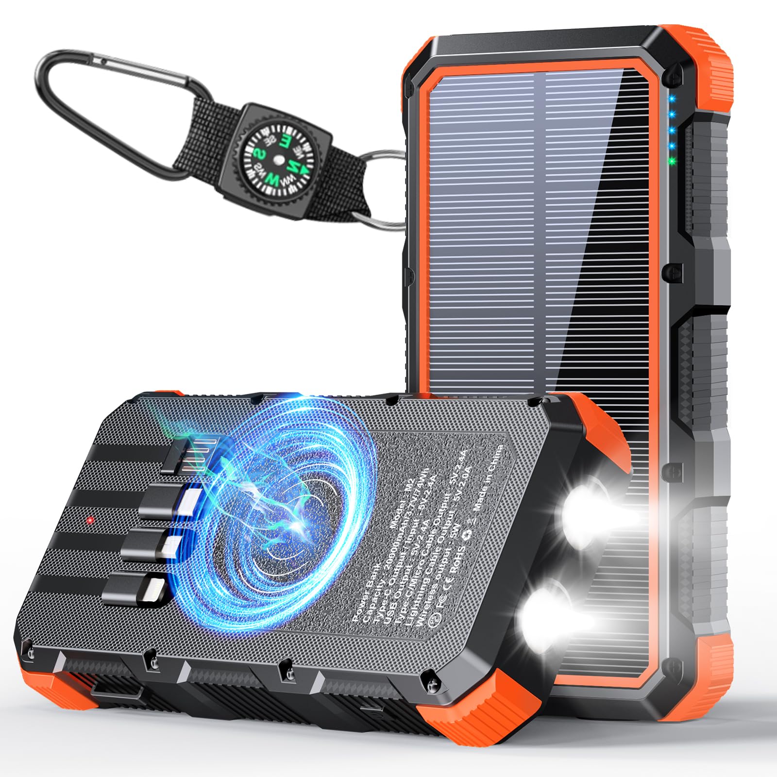 Solar Charger Power Bank 20000mAh Wireless Charger QC 3.0 Fast Charging Power Bank 8 Outputs 4 Inputs Solar Portable Charger Compatible with All