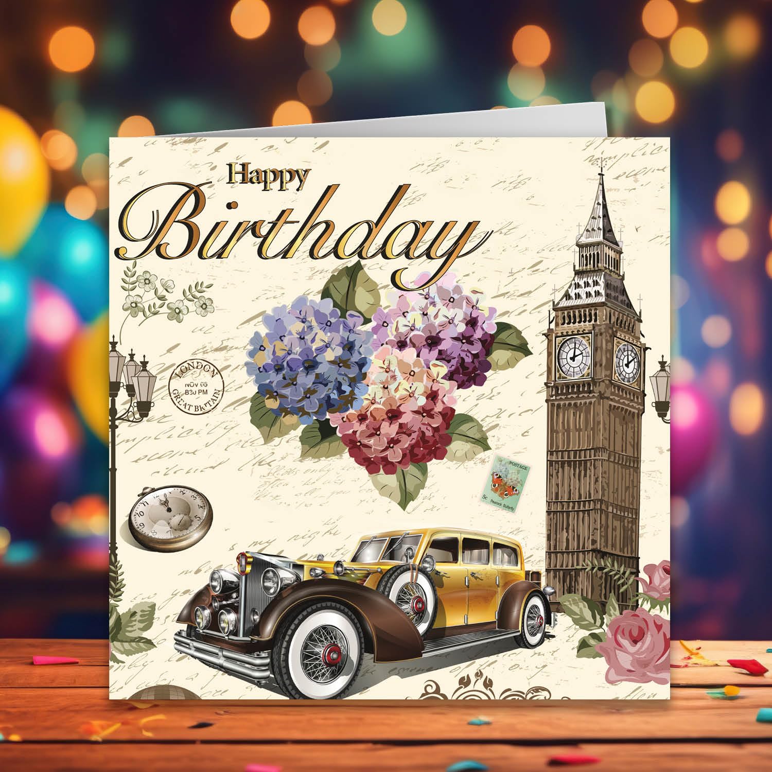 Biglietto auguri di compleanno, ideale per i giardinieri con design di alberi e attrezzi da giardino - Post in tutto il mondo - Italia