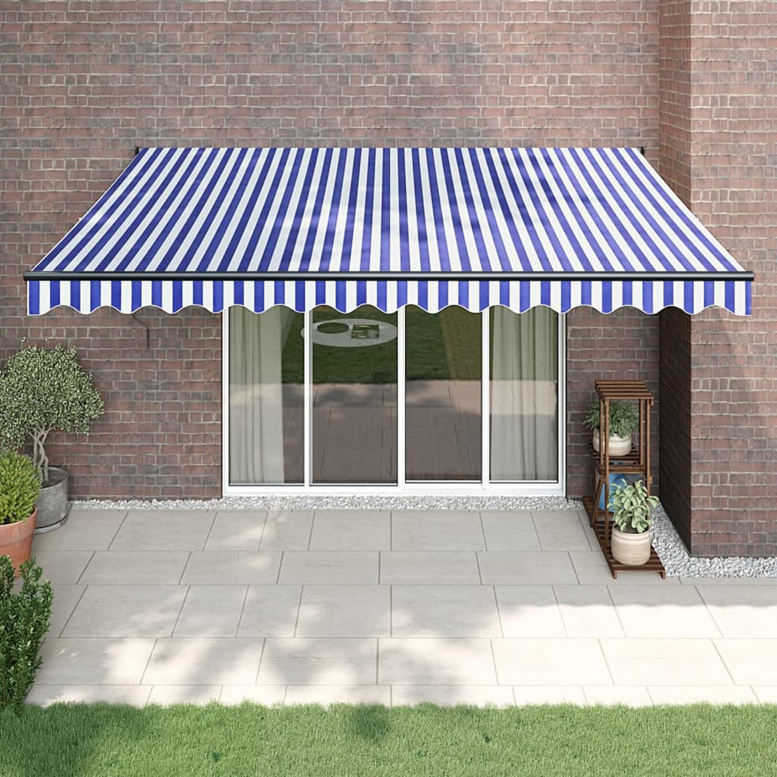 ARKEM Elektrische Markise mit Kurbel Blau und Weiß 4,5x3 m TerassenüBerdachung üBerdachung Terrasse Garden