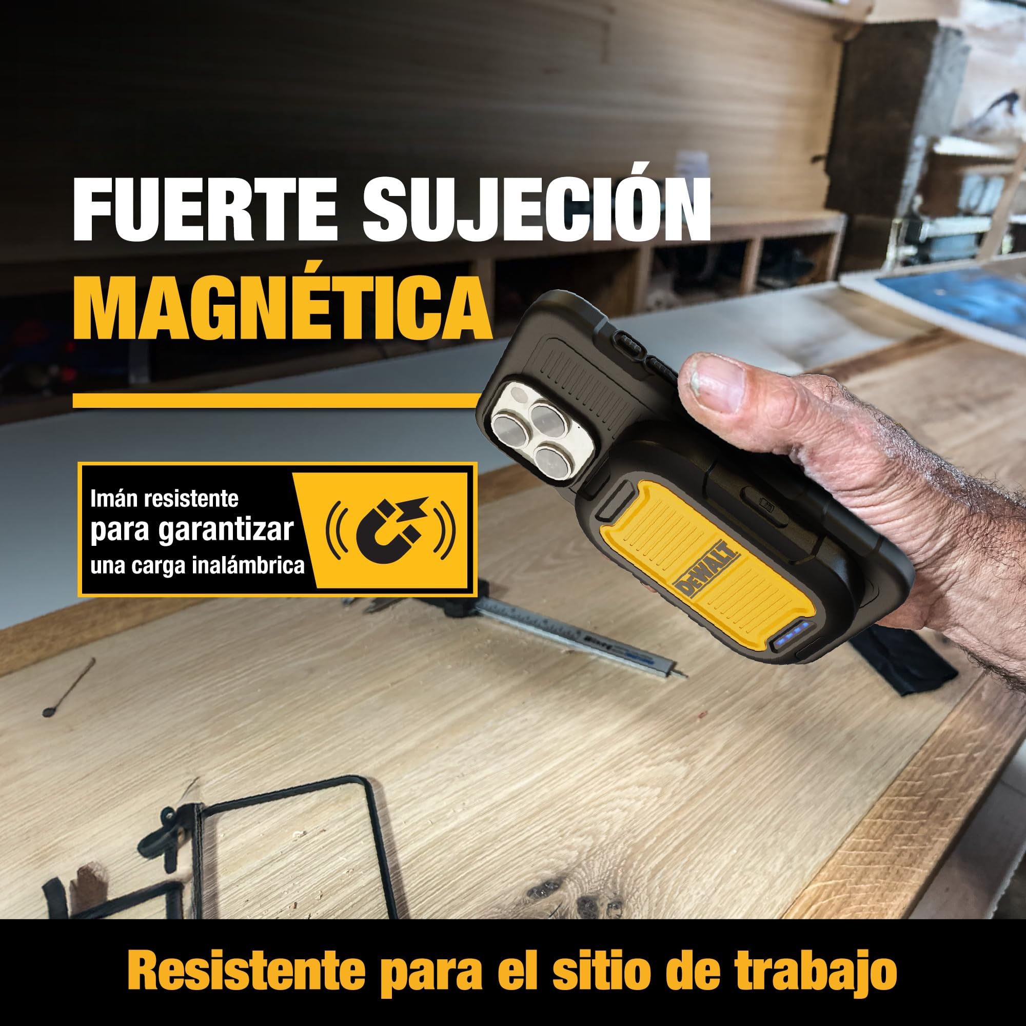 DEWALT Power Bank Magnético de Uso Intensivo 5.000 mAh, Batería Externa Inalámbrica Rugerizada con Carga Rápida 18W, USB-C a C con Adaptador USB, Compatible con MagSafe iPhone.