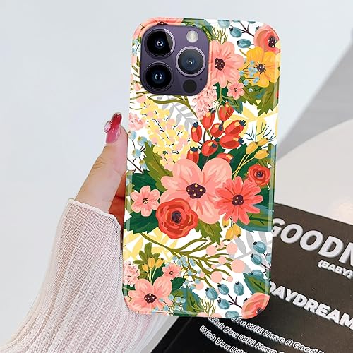 Miniatura 5 de J.west Funda para iPhone 14 Pro de 6.1 pulgadas, diseño moderno de verano lindo patrón floral con estampado de flores botánicas de jardín, delgada,