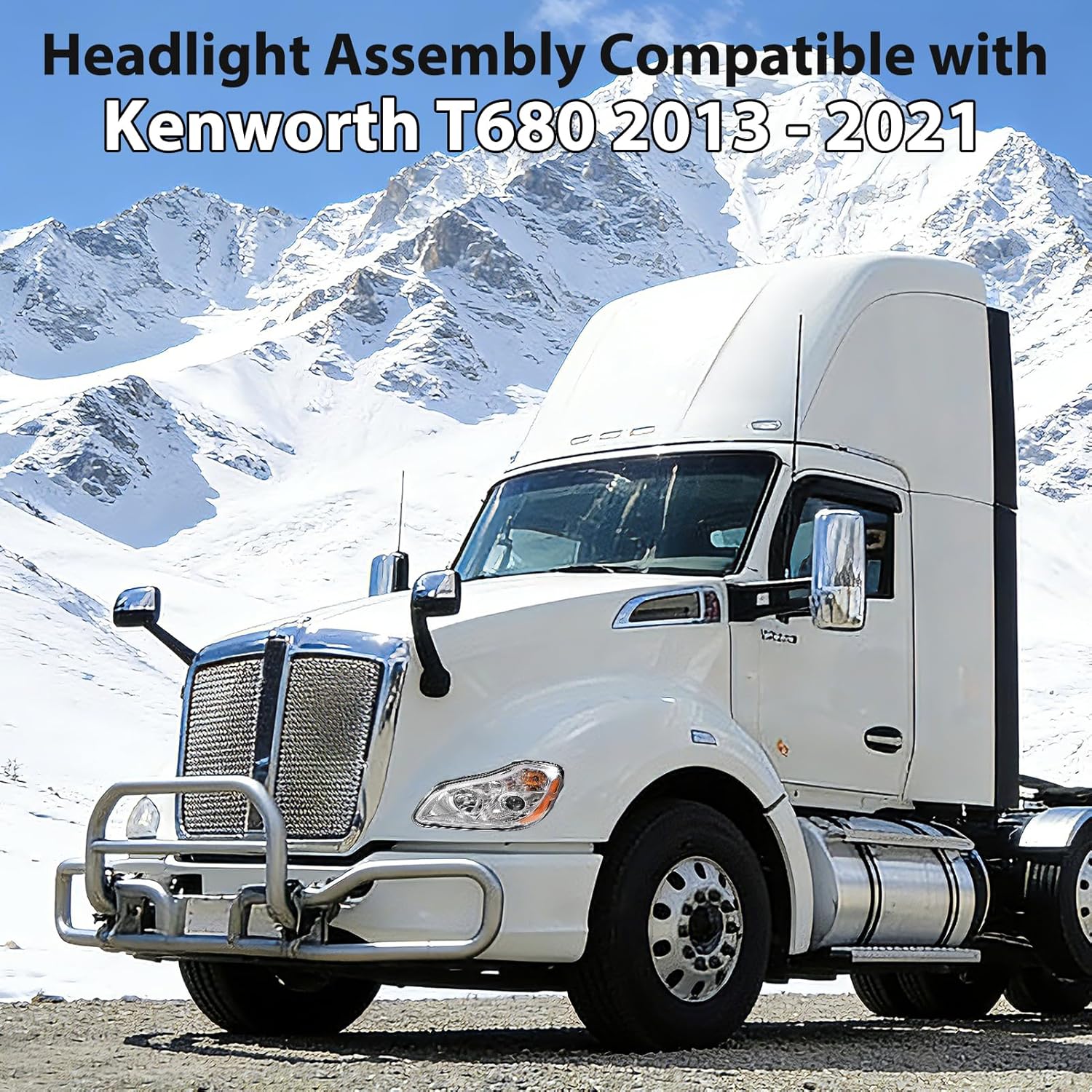 Yingtour Headlight Assembly Compatible with Kenworth T680 2013 2014 2015 2016 2017 2018 2019 2020 2021 Halogen Headlights Headlamps W/Bulbs (Left)