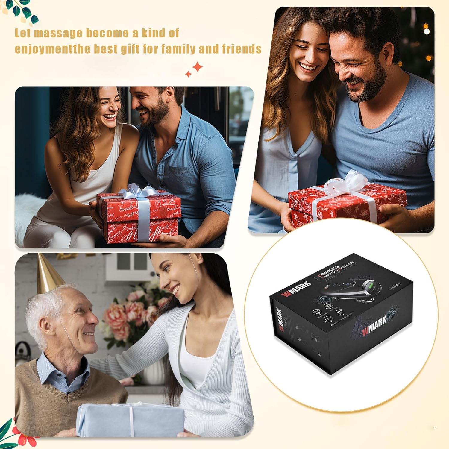 Cordless Handheld/Barber Massager Massager, Charge Neck/Legs/Hand/Face Massager, 2 Massage Nodes 2600AMH (Golden - Image 6