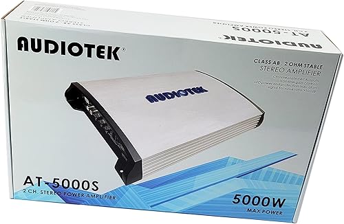 Miniatura 7 de AUDIOTEK AT5000S Amplificador estéreo para automóvil de 2 canales, 5000 vatios, 2 ohmios estables, indicador LED, rango completo, perilla de graves
