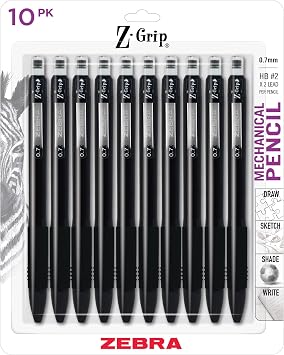 Zebra Pen Z-Grip Mechanical Pencil, 0.7mm #2 HD, Black Barrel, 10-Pack