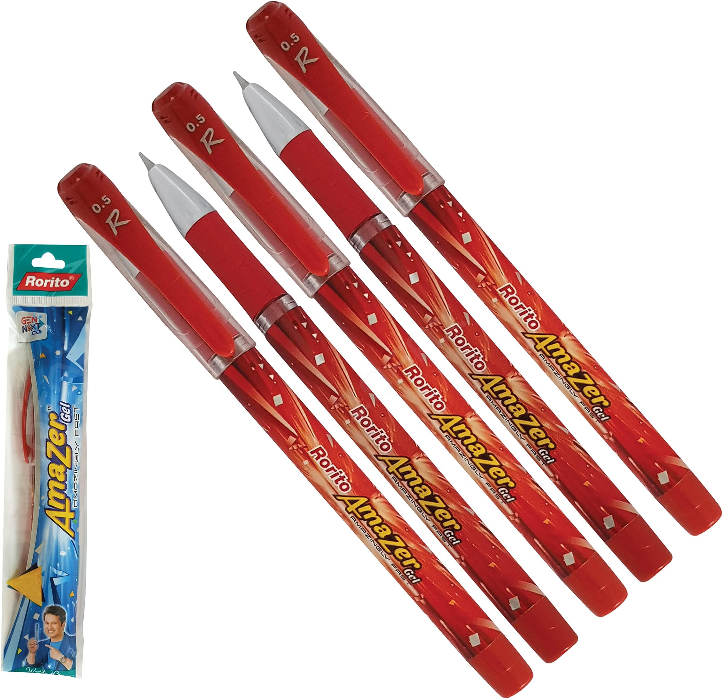 5 x 0.5mm Maxel Tip RORITO Amazer RED Gel Pen Soft Grip Fast Smooth Writing Ink