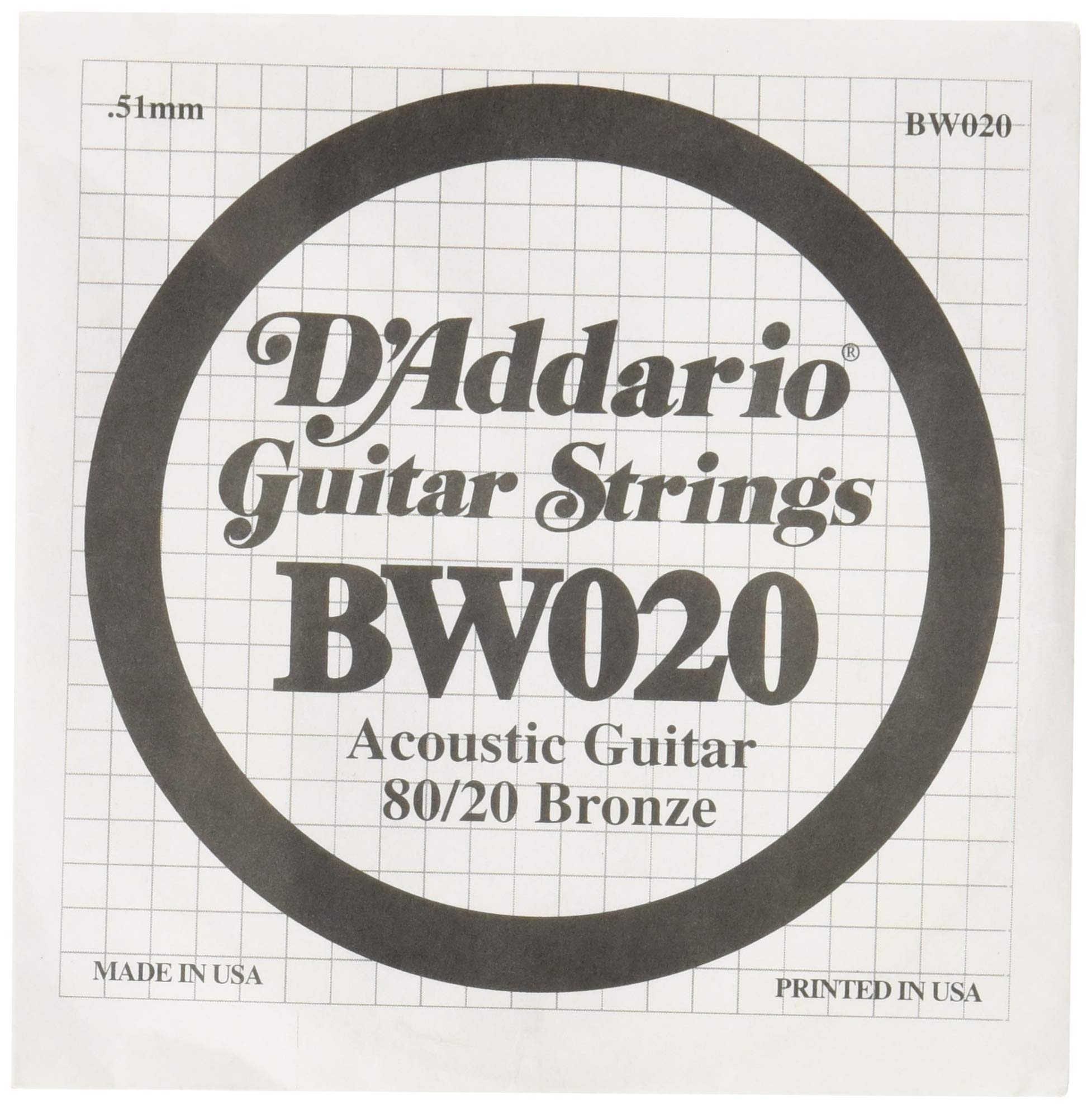 D'Addario .020 Bronze Wound Single String for Acoustic Guitar