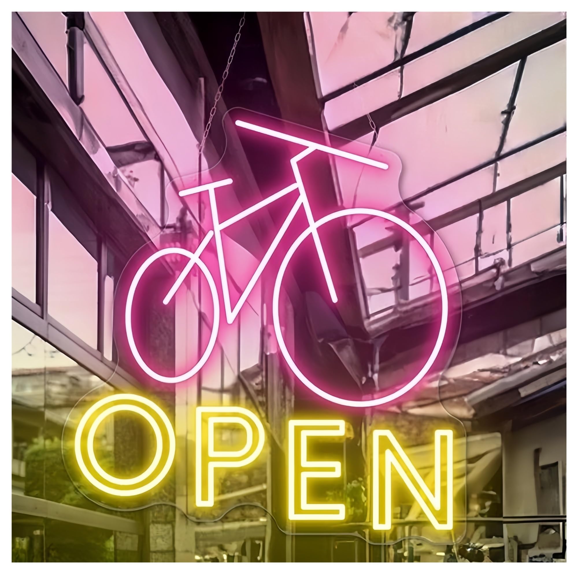 SHOUXI Sign Lamp Bike Open Neon Sign for Shop Opening Wall Decor 49X46cm(B)