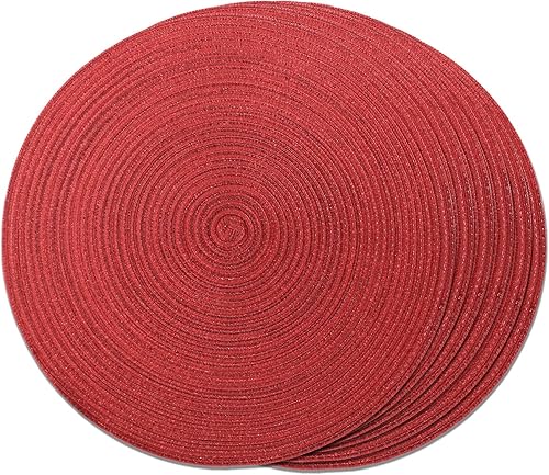 Miniatura 17 de FunWheat Juego de 6 manteles individuales redondos trenzados para mesas de comedor, manteles tejidos resistentes al calor, 15 pulgadas (negro, 6