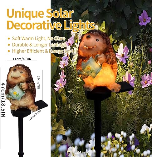 Miniatura 4 de QH & Garden Luz solar para decoración al aire libre, luces LED solares de estaca de erizo, IP55, impermeable, figuras de animales, luz decorativa