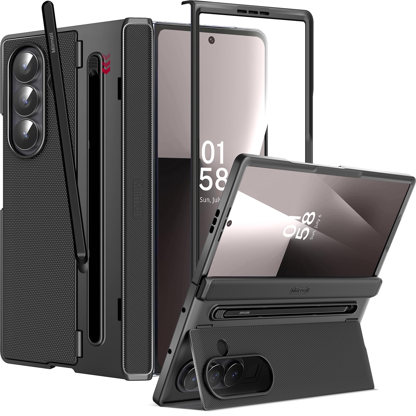 Miimall Custodia per Samsung Galaxy Z Fold 7 con S Pen, [protezione cerniera] [cavalletto pieghevole] [protezione schermo integrata], antiscivolo, sottile, resistente, antiurto, copertura integrale