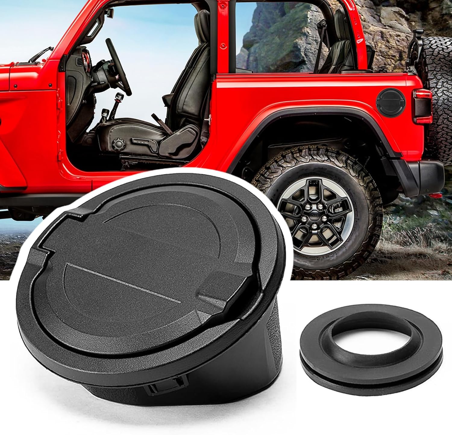 82215123AB Locking Fuel Filler Door Cover Black Suitable for SUV 2018-2024 JL & JLU,Off-Road Vehicle Fuel Tank Cap Cover with Key Compatible with Jeep Wrangler Unlimited Sahara Rubicon