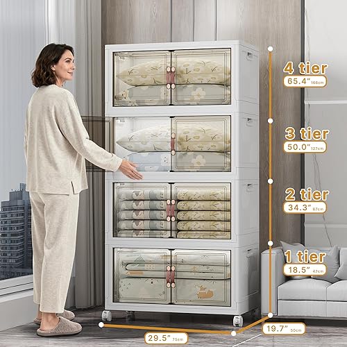 Vista 3 de Contenedores de almacenamiento apilables extra grandes con tapas, ruedas y puerta, 640QT-160QT40GAL*40GAL*4Pack organizadores plegables plegables